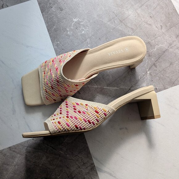 Vivaia Juliet Square-Toe Block Heel Slide in Multi Pink Crochet 40/US 9 GUC - Picture 1 of 3